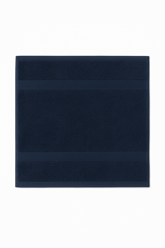 Navy Blue Facial Washcloths, 100% Peruvian Cotton, 12 x 12 Inch, Set of 2, Spa-Like Plush Cleansing Cloths for Sensitive Skin